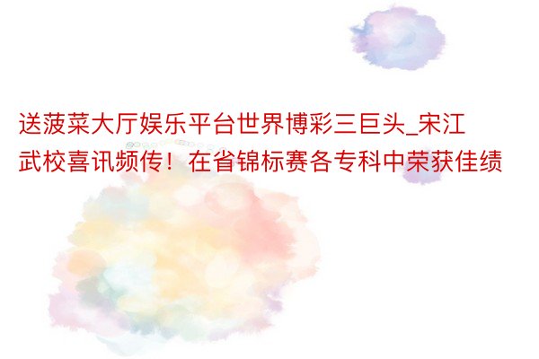 送菠菜大厅娱乐平台世界博彩三巨头_宋江武校喜讯频传！在省锦标赛各专科中荣获佳绩