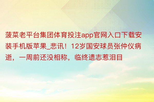 菠菜老平台集团体育投注app官网入口下载安装手机版苹果_悲讯！12岁国安球员张仲仪病逝，一周前还没相称，临终遗志惹泪目