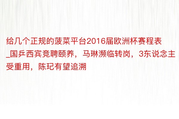 给几个正规的菠菜平台2016届欧洲杯赛程表_国乒西宾竞聘颐养，马琳濒临转岗，3东说念主受重用，陈玘有望追溯