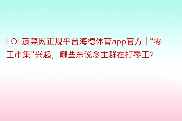 LOL菠菜网正规平台海德体育app官方 | “零工市集”兴起,哪些东说念主群在打零工?